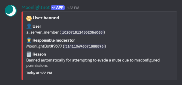 A screenshot showing a log message recording a user getting banned for trying to evade a mute