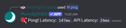 A screenshot showing the output of the /ping command