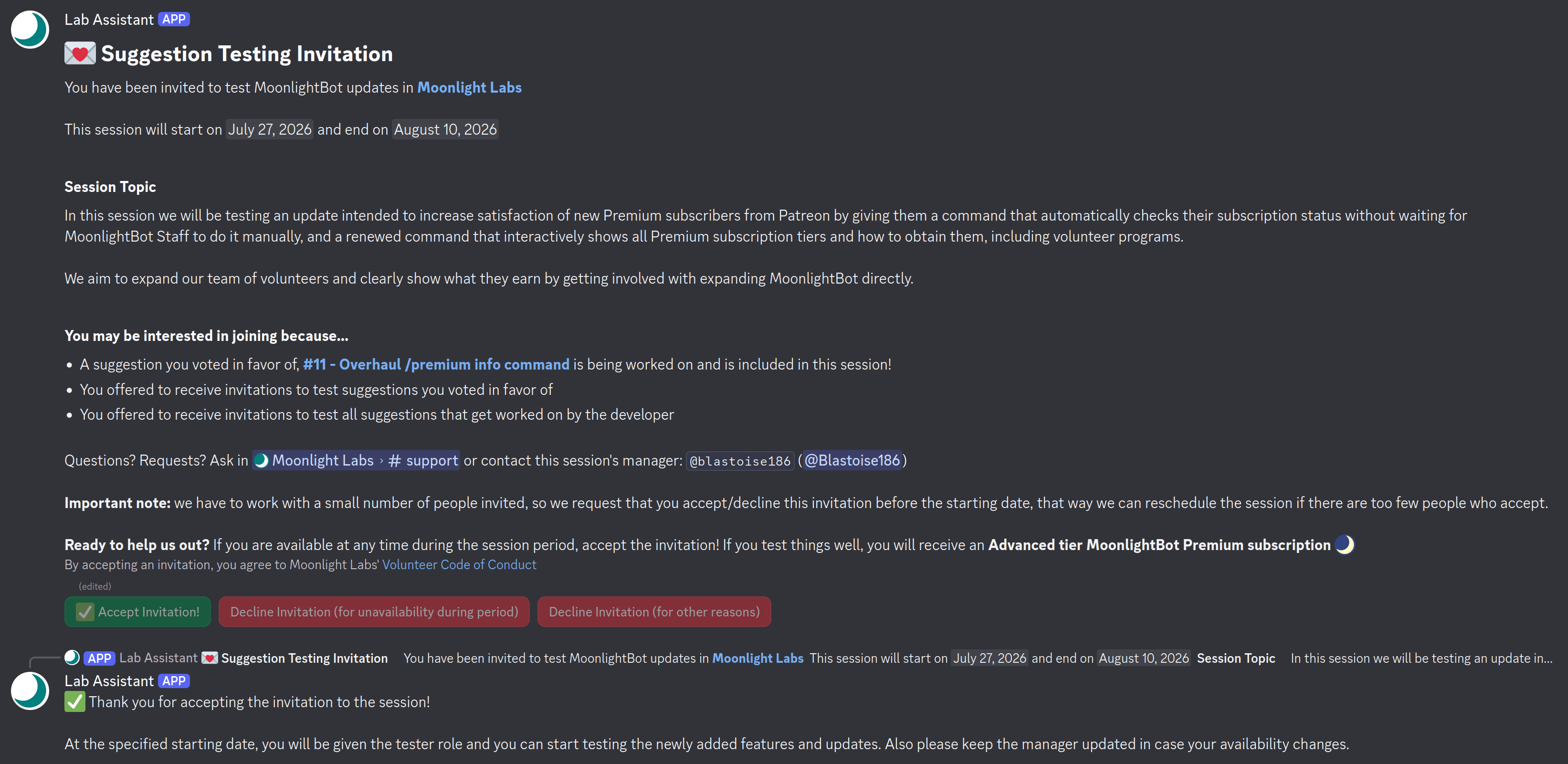 An invitation to a testing session, topic and reason why you may be interesting in join can vary.